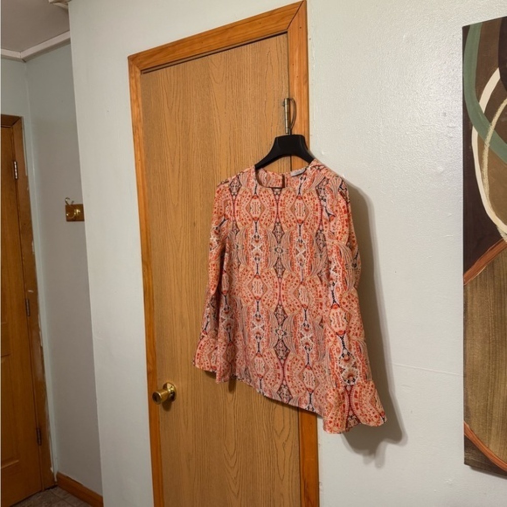 Dalia Large Multi-Color w/Paisley Print Long Sleeve Scoop Neck Blouse - EUC